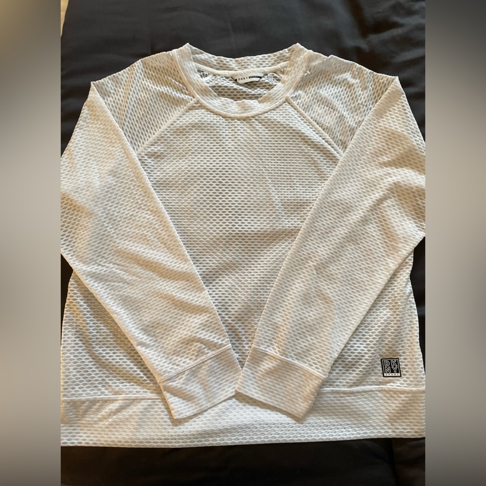 DKNY White See through long sleeve mesh top